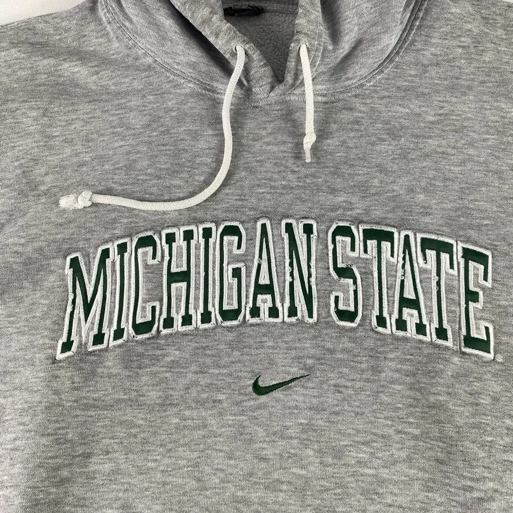 Vtg Team Nike Center Swoosh Michigan‎ State Hoody Sweatshirt Embroidered Medium